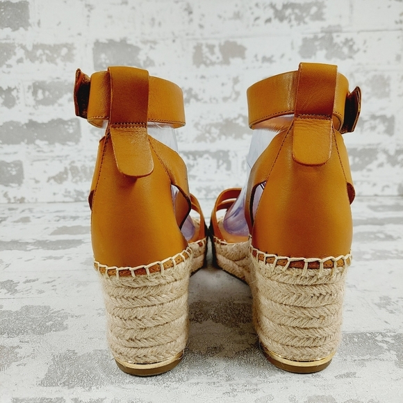 New Franco Sarto Callia Tan Leather Ankle Strap Wedge Sandal T489 - Picture 6 of 12